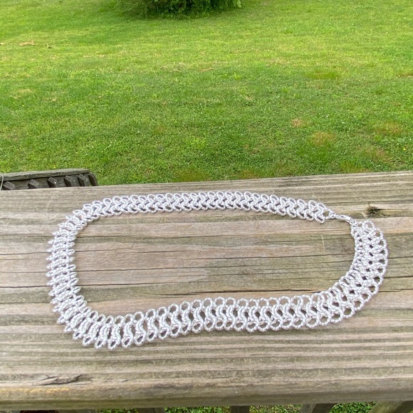 Platinum tone thick knotted necklace choker chain - Picture 5 of 8